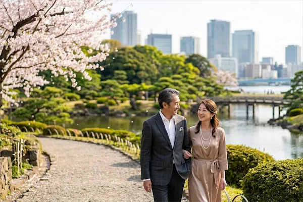 東京の景色を楽しみながら散策する大人の男女｜熟女とのデートプラン