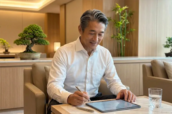 交際クラブの入会手続きをスムーズに進める男性｜キュピドン銀座のご利用の流れ