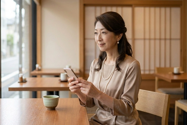 スマートフォンで交際クラブを調べる50代女性｜50代でも入会できるデートクラブ